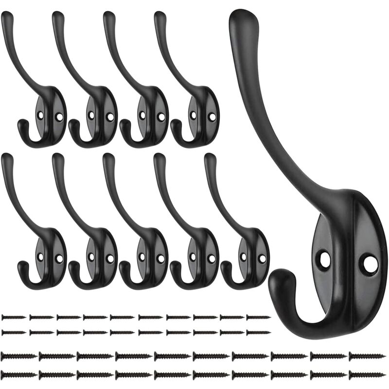 foto del prodotto 10 pezzi gancio appendiabiti da parete nero, appendiabiti da parete vintage gancio appendiabiti gancio a collo di cigno doppio gancio a parete con 40