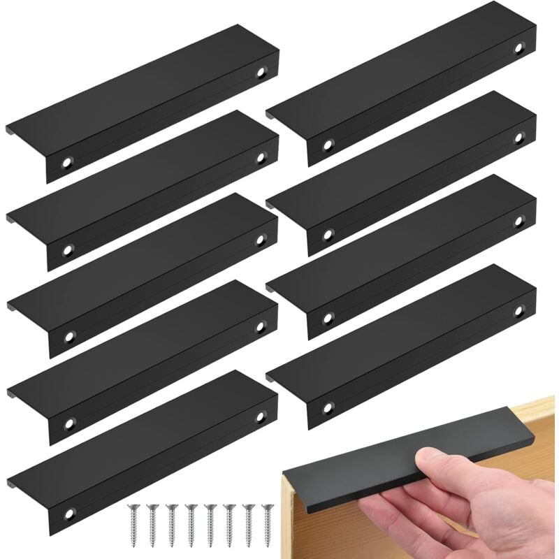 foto del prodotto 10 pezzi maniglia per cucina nera distanza centrale maniglia invisibile per mobili maniglia per porta in alluminio per mobili cassetti per ufficio