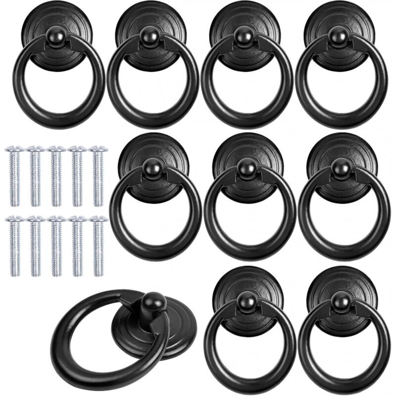 foto del prodotto 10 pezzi maniglia per mobile nera pomello per porta in metallo maniglia per cassetto maniglia ad anello per mobili classica maniglia rotonda per