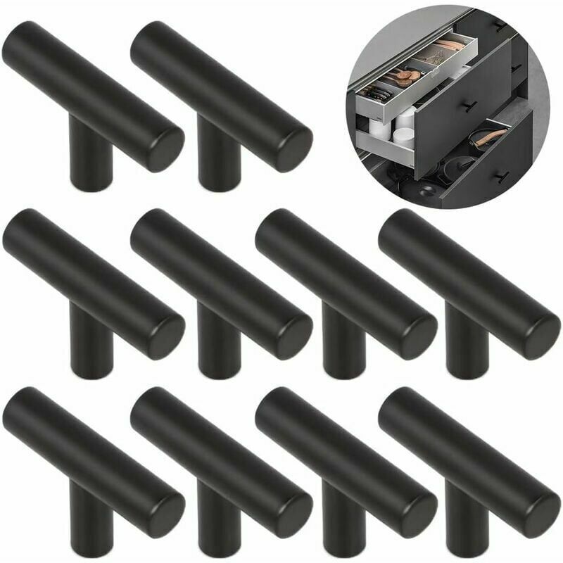 foto del prodotto 10 pezzi maniglia per porta da cucina, spaziatura fori 50 mm, maniglia per mobili in acciaio inox nero