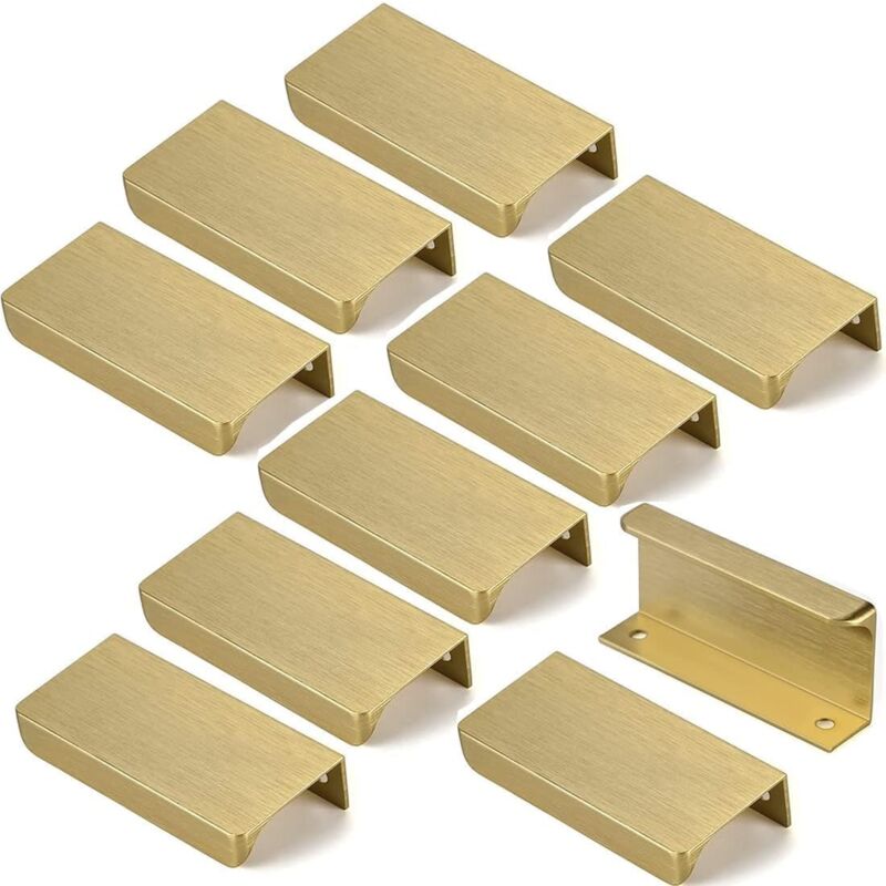 foto del prodotto 10 pezzi maniglie armadio nascoste oro, maniglia invisibile per cassetti in lega di alluminio con viti per armadi da cucina cassetti armadi comodini