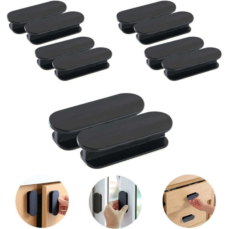 foto del prodotto 10 pezzi maniglie autoadesive per porte, maniglia per mobili, porta di vetro, maniglia per finestre nero