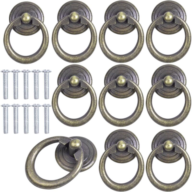 foto del prodotto 10 pezzi maniglie per mobili d epoca, anello ai maniglia per cassetti, pomelli per mobili in bronzo per armadio da cucina bronzo