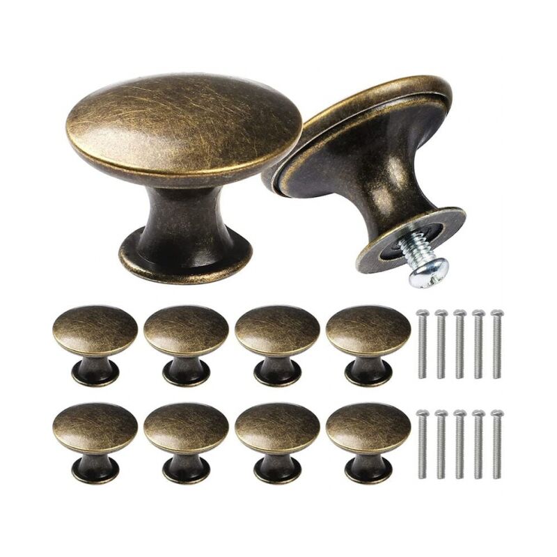 foto del prodotto 10 pezzi maniglie rotonde antiche per cassetti da 30 mm, pomelli per mobili in bronzo per credenze e cassettiere con viti