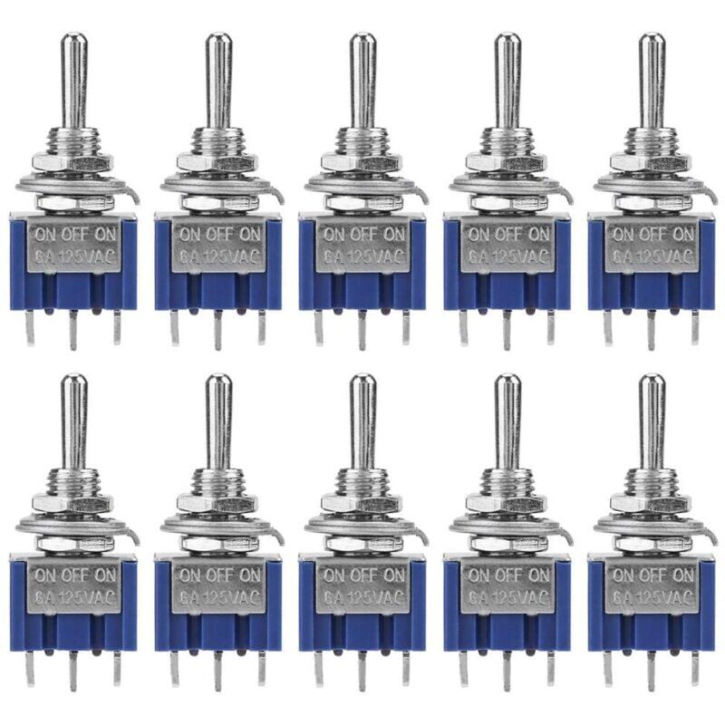 foto del prodotto 10 pezzi mini interruttore a levetta 6a 125vac, interruttore a 3 posizioni e 3 pin, mini interruttore a levetta spdt, diametro testa pulsante 6 mm