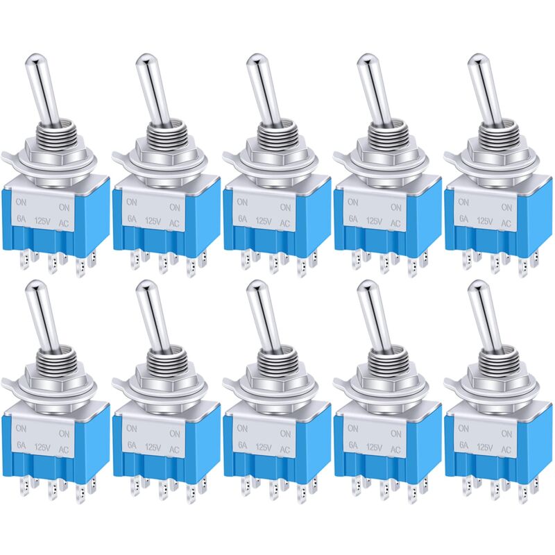 foto del prodotto 10 pezzi mini interruttore a levetta on off on 6 terminali 3 posizioni dpdt interruttore a bilanciere in metallo ac 125 v 6 a per auto camion barca