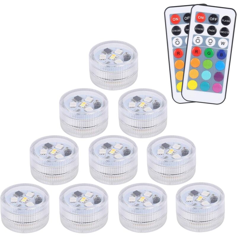 foto del prodotto 10 pezzi mini luci led sommergibili, aled light lampada subacquea impermeabile rgb candele led multicolori illuminazione con 2 telecomandi per