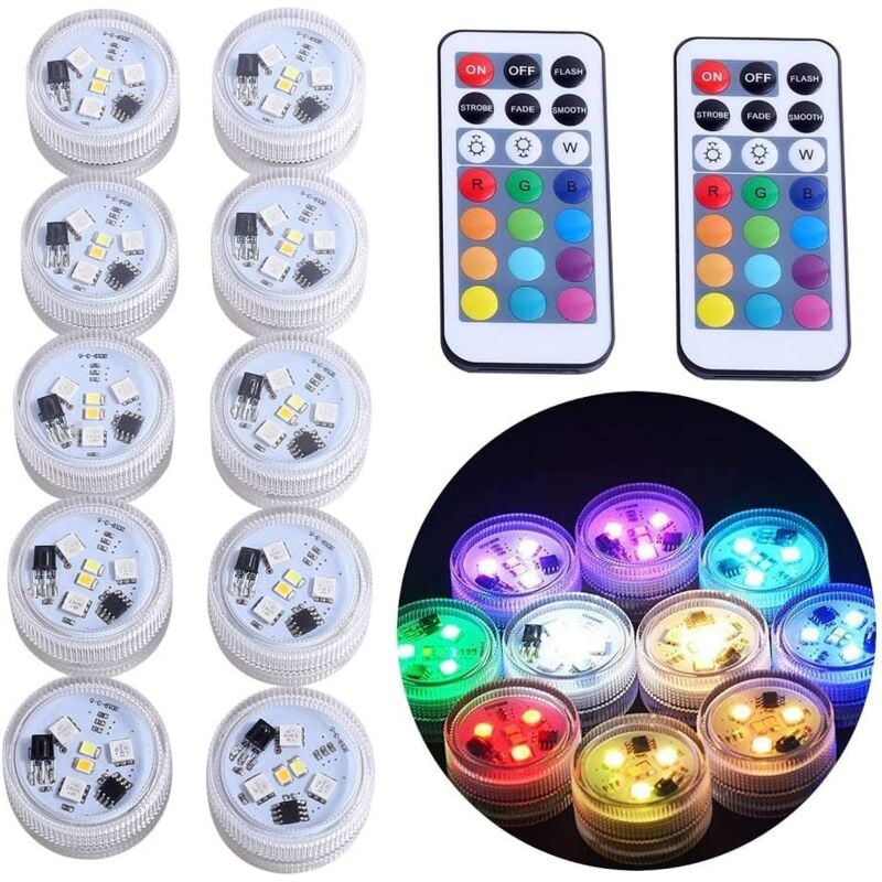 foto del prodotto 10 pezzi mini luci led sommergibili, luce lampada subacquea impermeabile rgb candele led multicolore illuminazione con 2 telecomandi per piscina,