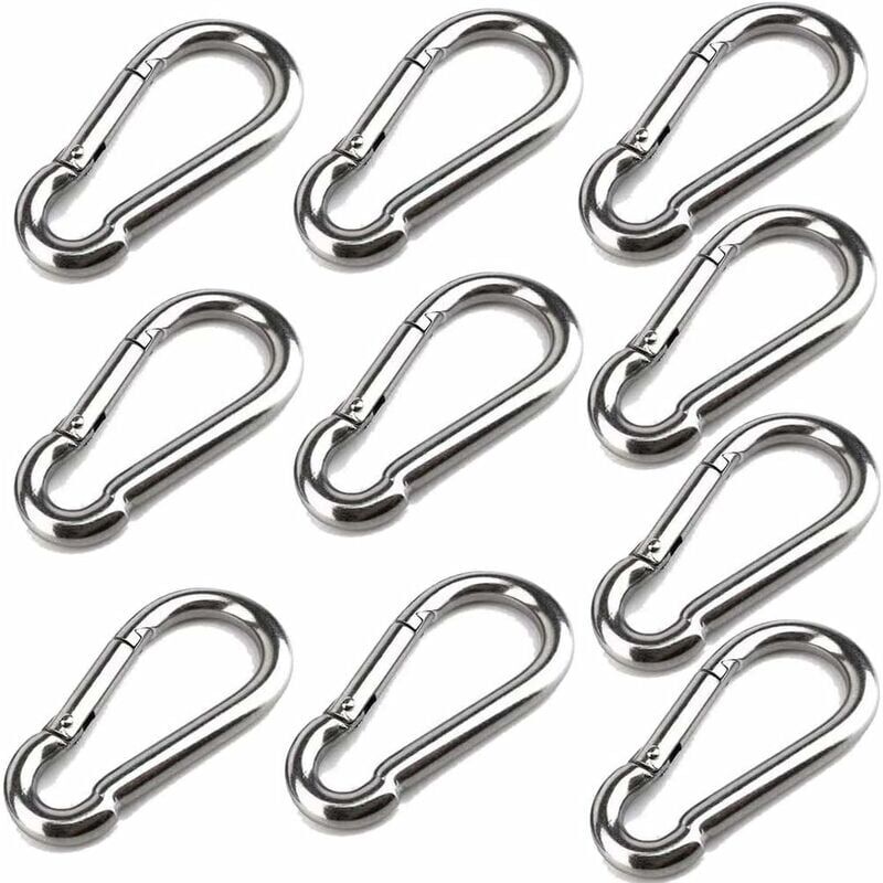foto del prodotto 10 pezzi moschettoni da 40 mm x 4 mm, moschettoni in acciaio inox 304 con gancio a scatto, capacit di carico fino a circa 80 kg.