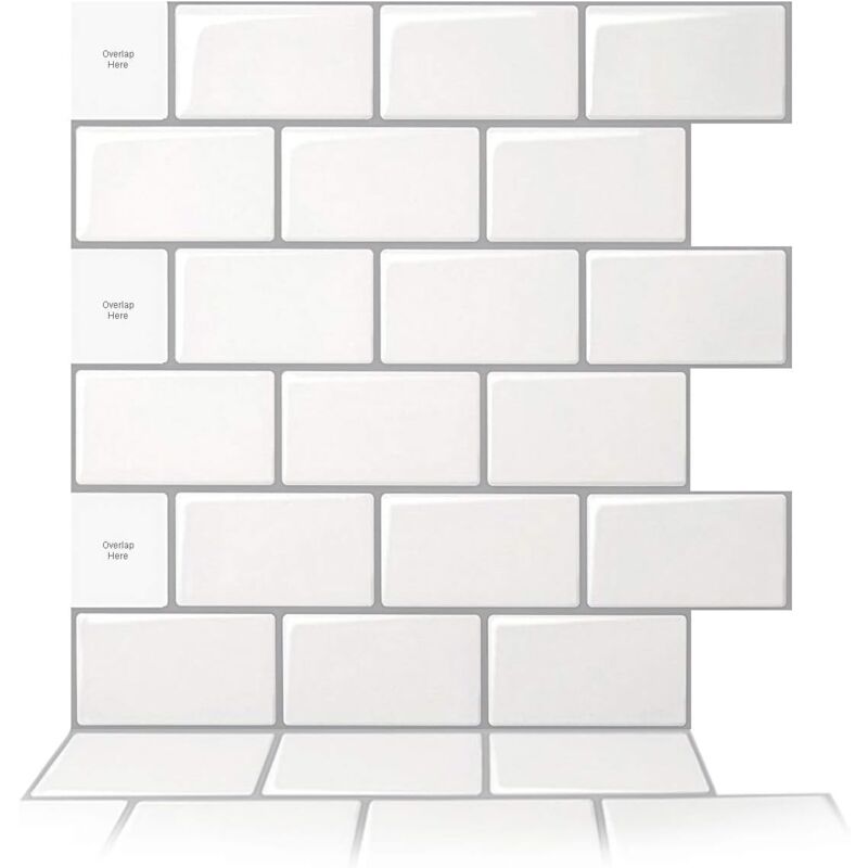 foto del prodotto 10 pezzi paraschizzi adesivi per cucina, piastrelle adesive per pareti per cucina e bagno, adesivo da cucina, bianco con giunto grigio, 30,5 x 30,5 cm