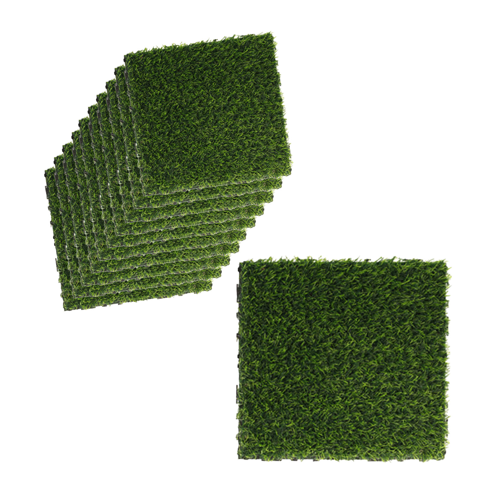 foto del prodotto 10 pezzi piastrelle plastica da giardino, 30x30x2.3cm, pavimento esterno in prato artificiale, colore verde erba, totale 0.9 m 