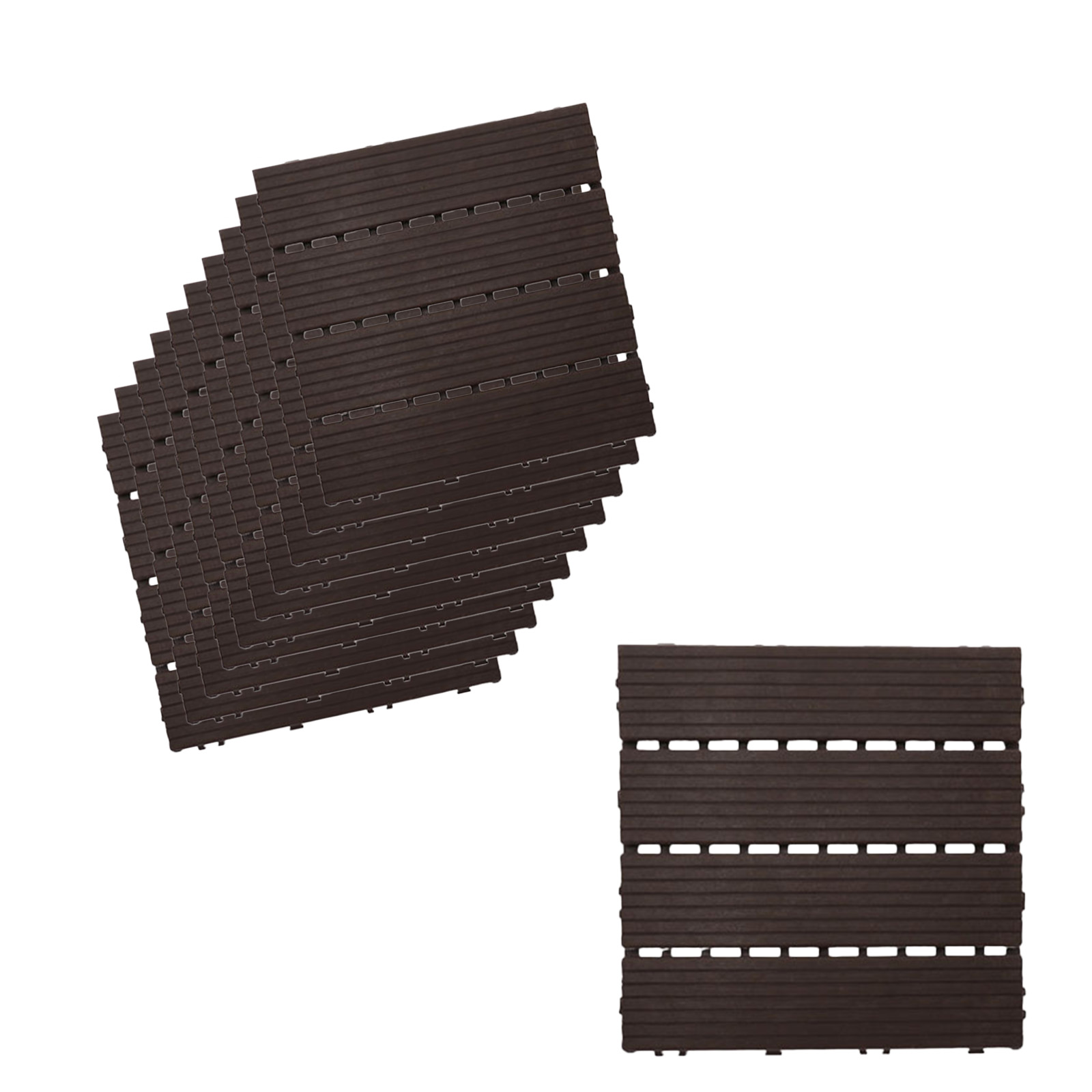 foto del prodotto 10 pezzi piastrelle plastica giardino 30x30x2cm pavimento esterno pvc nero caffè