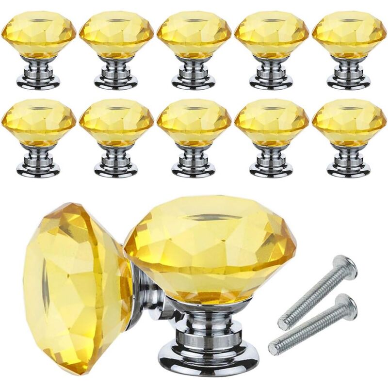 foto del prodotto 10 pezzi pomelli per mobili in vetro cristallo, maniglie per cassetti da 30 mm, manopole a forma diamanti con vite per cassetti, credenze, com ,