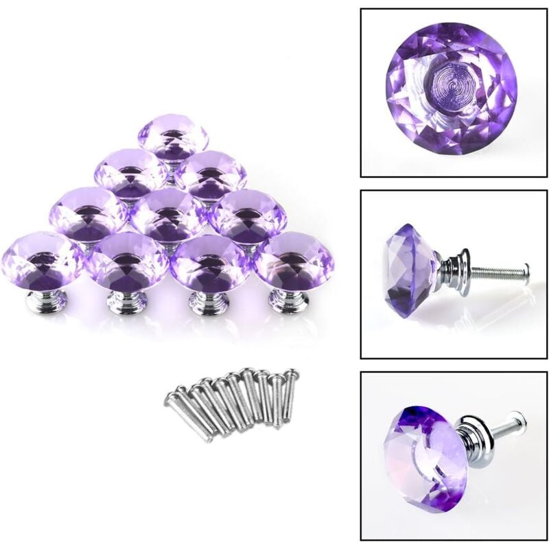foto del prodotto 10 pezzi pomelli per mobili in vetro cristallo, maniglie per cassetti da 30 mm, manopole a forma diamanti con vite per cassetti, credenze, com ,