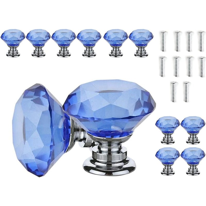 foto del prodotto 10 pezzi pomelli per mobili in vetro cristallo, maniglie per cassetti da 30 mm, manopole a forma diamanti con vite per cassetti, credenze, com ,