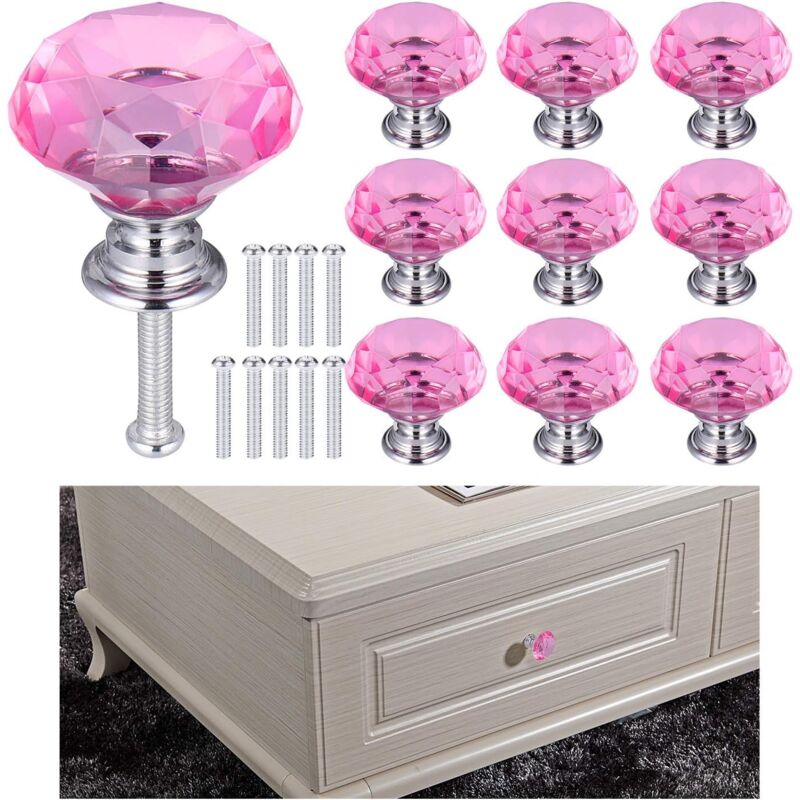 foto del prodotto 10 pezzi pomelli per mobili in vetro cristallo, maniglie per cassetti da 30 mm, manopole a forma diamanti con vite per cassetti, credenze, com ,