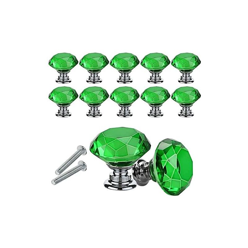 foto del prodotto 10 pezzi pomelli per mobili in vetro cristallo, maniglie per cassetti da 30 mm, manopole a forma diamanti con vite per cassetti, credenze, com ,
