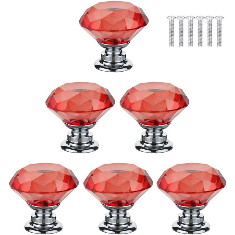 foto del prodotto 10 pezzi pomelli per mobili in vetro cristallo, maniglie per cassetti da 30 mm, manopole a forma diamanti con vite per cassetti, credenze, com ,