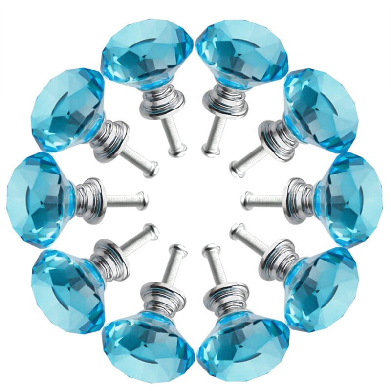 foto del prodotto 10 pezzi pomelli per mobili in vetro cristallo, maniglie per cassetti da 30 mm, manopole a forma diamanti con vite per cassetti, credenze, com ,