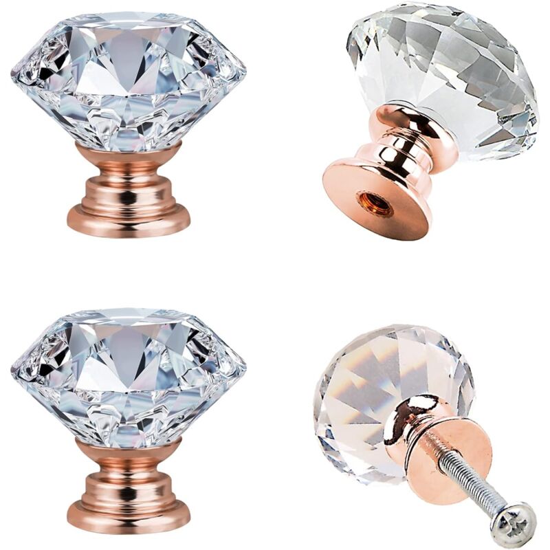 foto del prodotto 10 pezzi pomelli per mobili in vetro cristallo, maniglie per cassetti da 30 mm, manopole a forma diamanti con vite per cassetti, credenze, com ,