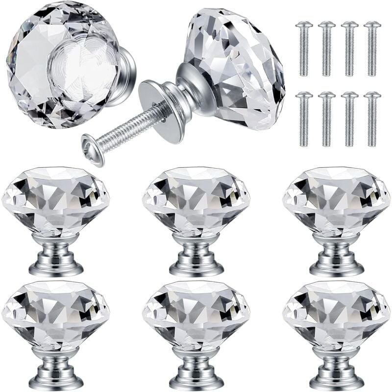 foto del prodotto 10 pezzi pomelli per mobili in vetro cristallo, maniglie per cassetti da 40 mm, manopole a forma diamanti con vite per cassetti, credenze, com ,