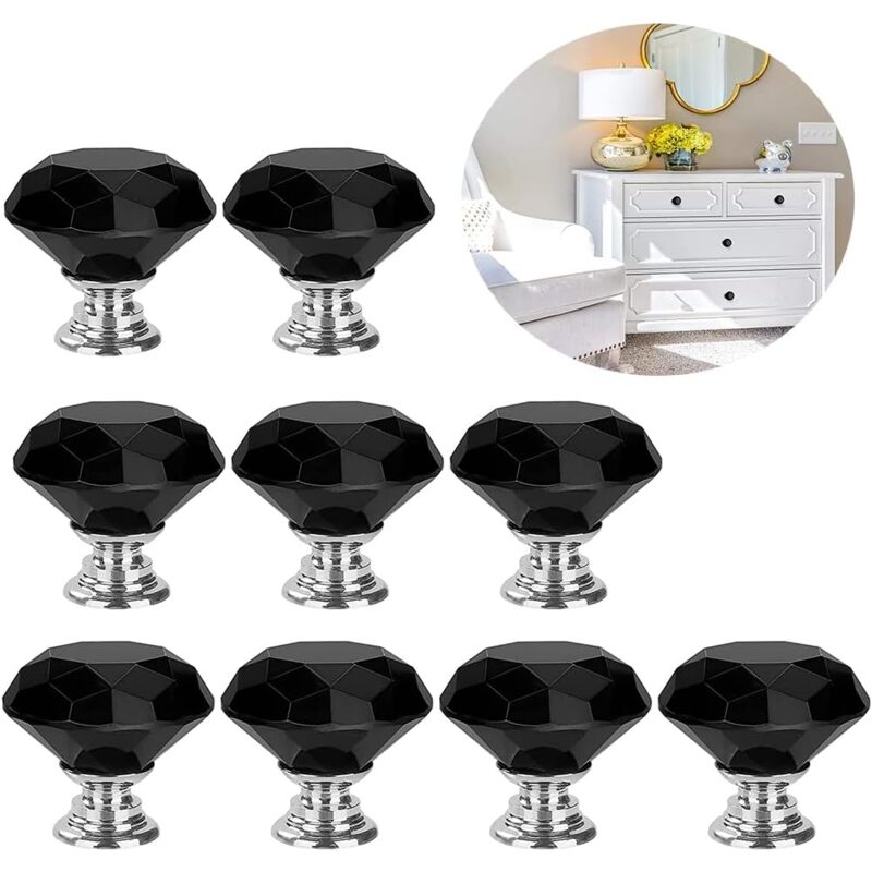 foto del prodotto 10 pezzi pomelli per mobili in vetro cristallo, maniglie per cassetti da 40 mm, manopole a forma diamanti con vite per cassetti, credenze, com ,