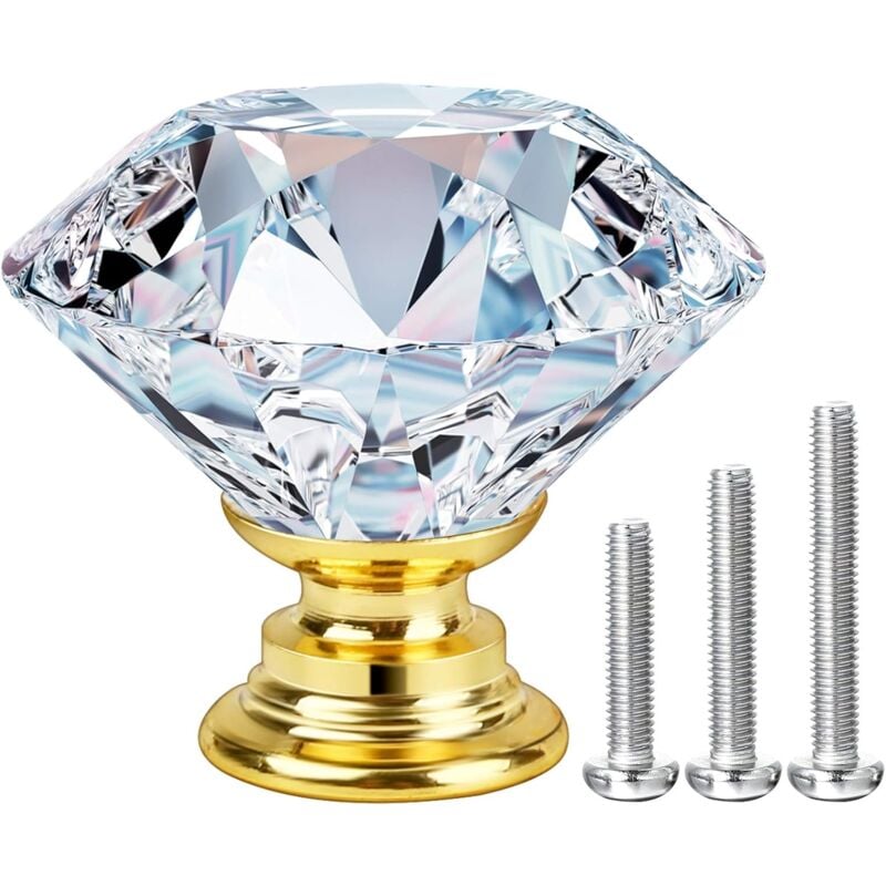 foto del prodotto 10 pezzi pomelli per mobili in vetro cristallo, maniglie per cassetti da 40 mm, manopole a forma diamanti con vite per cassetti, credenze, com ,