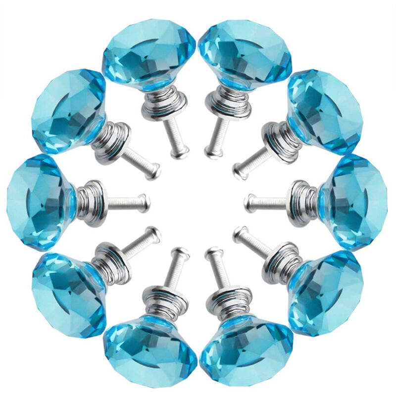 foto del prodotto 10 pezzi pomelli per mobili in vetro cristallo, maniglie per cassetti da 40 mm, manopole a forma diamanti con vite per cassetti, credenze, com ,