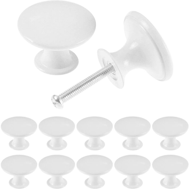 foto del prodotto 10 pezzi pomelli per mobili, rotonde maniglie per porte da 30 mm, pomolo per mobile in alluminio per cassetti armadi da cucina bianco