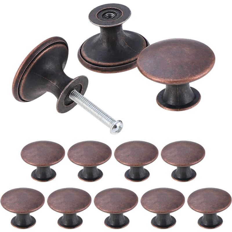 foto del prodotto 10 pezzi pomelli per mobili, rotonde maniglie per porte da 30 mm, pomolo per mobile in alluminio per cassetti armadi da cucina rosso