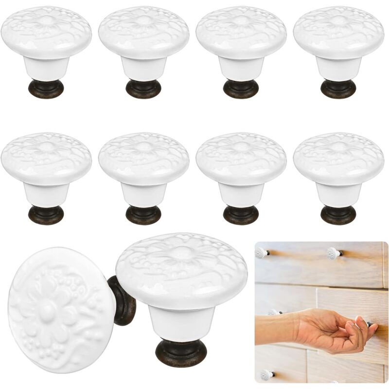 foto del prodotto 10 pezzi pomelli per porte in ceramica, pomelli per cassetti da 34 mm, pomelli per mobili in ceramica in stile vintage con viti per cassettiere,