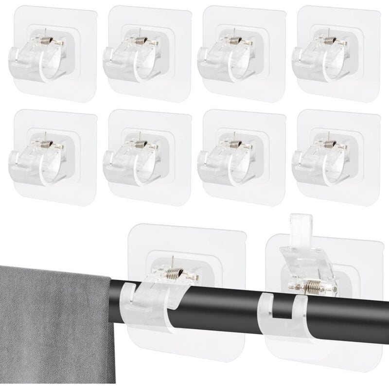 foto del prodotto 10 pezzi porta bastoni per tende senza foratura, porta bastoni per tende autoadesivi trasparenti, porta bastoni migliorato, ganci per bastoni per