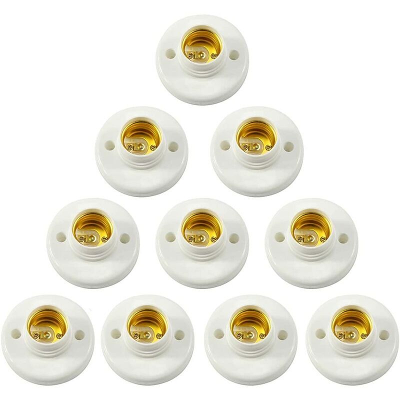 foto del prodotto 10 pezzi portalampada e27 con attacco a vite in plastica per montaggio a parete, base per lampadina led, adattatore convertitore per lampadina e27,