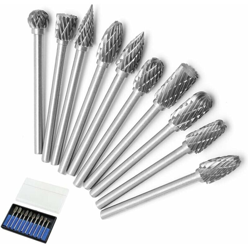 foto del prodotto 10 pezzi set di frese rotanti in carburo solido in acciaio al tungsteno a doppio taglio punte da trapano elicoidali con gambo da 3 mm per utensili