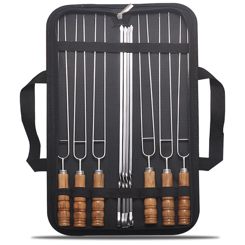 foto del prodotto 10 pezzi spiedini per barbecue bastoncini di carne riutilizzabili griglia per barbecue portatile carne piatta bbq fiamma aperta accessori per esterni