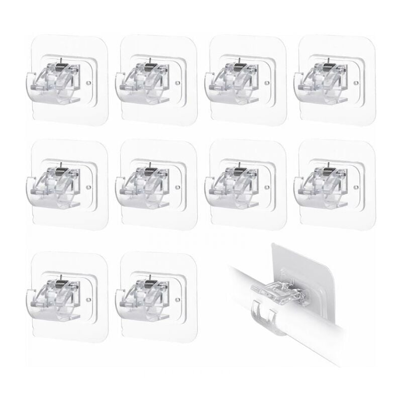 foto del prodotto 10 pezzi supporto per asta per tenda nessuna perforazione supporto per asta autoadesivo trasparente, trasparente