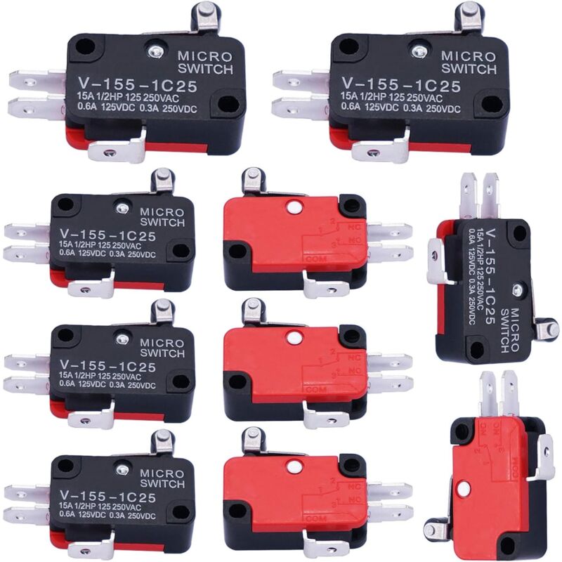 foto del prodotto 10 pezzi v 155 1c25 finecorsa spdt 1no 1nc 3 pin micro interruttore cerniera leva rullo