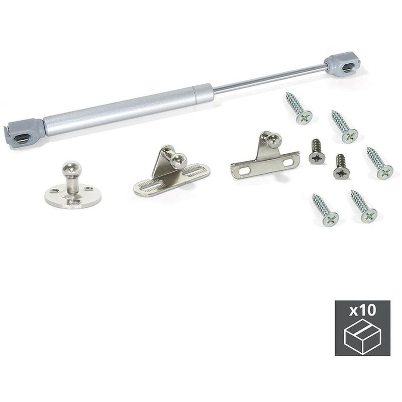 foto del prodotto 10 pistoni per porte alzanti scorrevoli, forza 11 kg, corsa 80 mm, con fissaggio, grigio metallizzato emuca