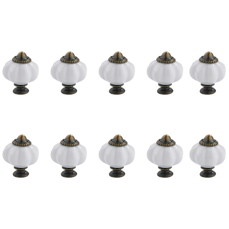 foto del prodotto 10 pomelli bianchi a forma di zucca, pomelli in ceramica vintage per mobili, pomelli per cassetti, pomelli per porte, maniglie per cassetti e
