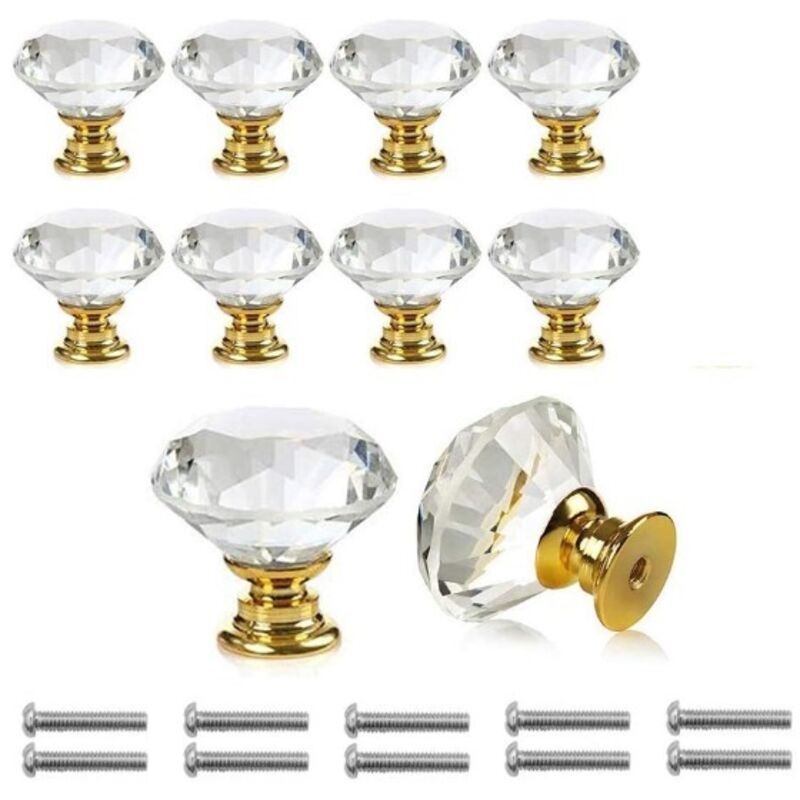 foto del prodotto 10 pomelli e maniglie per porte in vetro trasparente a forma di diamante per mobili, cassetti e armadi con viti bebusingoto