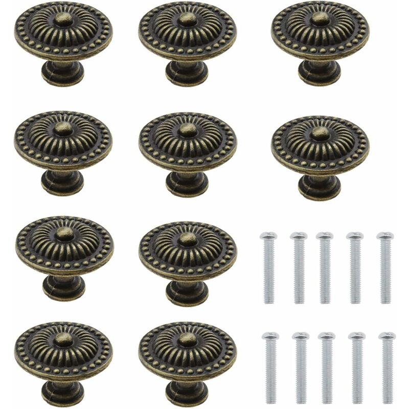 foto del prodotto 10 pomelli rotondi retr per cassetti, per mobili, credenze, armadietti, guardaroba, con viti, bronzo antico, 30 mm x 20 mm