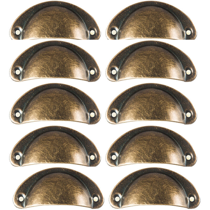 foto del prodotto 10 pomelli vintage a conchiglia per cassettiere, mobili da cucina, pomelli per ante di armadietti in ferro retr curvi, 8,2 x 3,5 cm ottone anticato