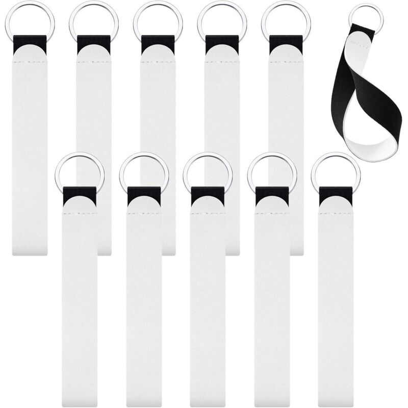 foto del prodotto 10 portachiavi polso bianchi per sublimazione, neoprene, cordino vuoto, per fai da te artigianato donne ragazze 