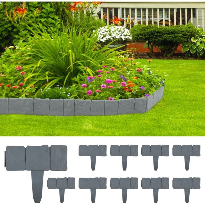 foto del prodotto 10 pz. bordo da giardino 2.5 m bordo per prato bordo per prato bordo per recinzione da giardino recinzione effetto pietra bordo per prato in plastica