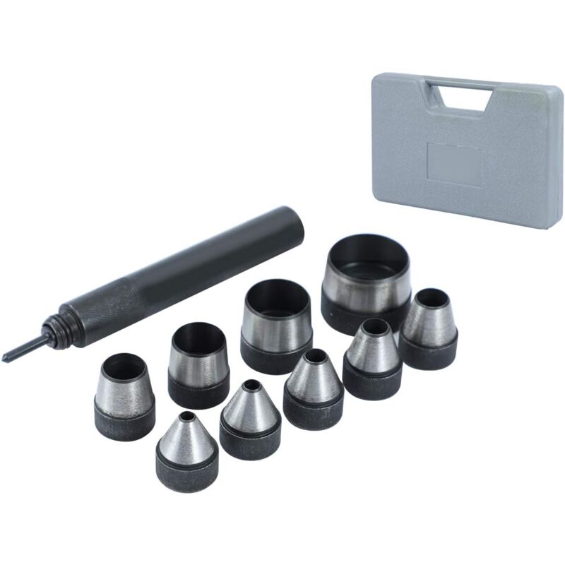 foto del prodotto 10 pz set di perforatori per pelle resistente kit di attrezzi per punzonatrice per cintura guarnizioni in gomma per carta striscia per orologio in