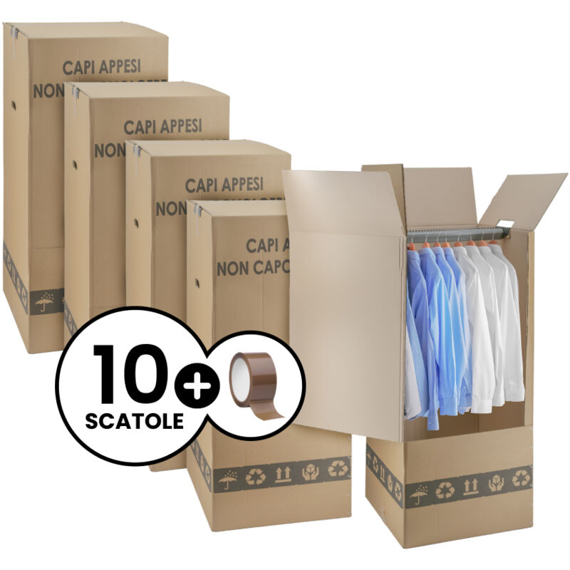 foto del prodotto 10 scatole cartone porta abiti con barra appendiabiti 50x50 cm h 120 cm nastro omaggio per trasloco armadio