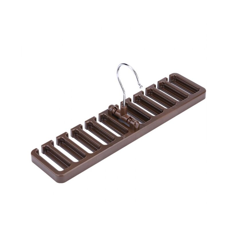 foto del prodotto 10 slot porta cravatte, cinture, sciarpe, organizer robusto in plastica per armadio, salvaspazio, marrone
