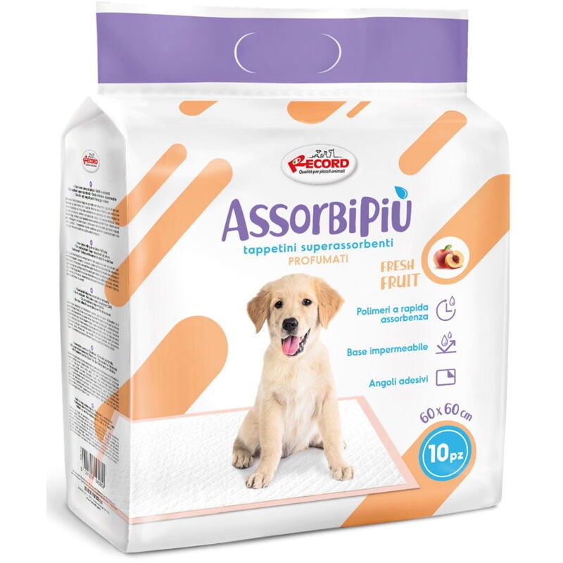 foto del prodotto 10 tappetini assorbipi fresh fruits profumo di frutta con angoli adesivi 60x60 cm per cani