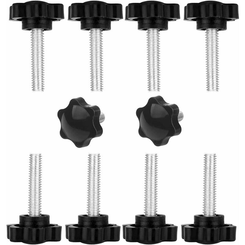 foto del prodotto 10 viti con maniglia a stella, viti a testa zigrinata increway, serraggio filettato m6x40 manopola in plastica nera manopola a forma di stella vite