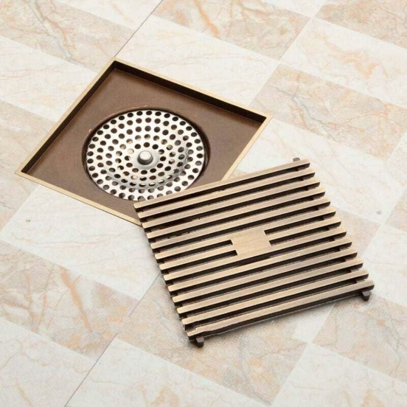 foto del prodotto 10 x 10 cm quadrato bagno doccia scarico pavimento sifone griglia scarico scarico filo pavimento ottone antico